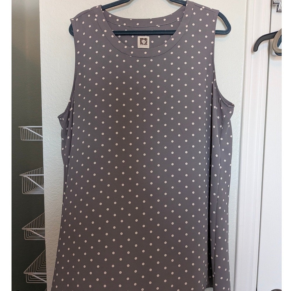 Anne Klein Womens Grey Polka Dot Sleeveless Blouse Shell Top